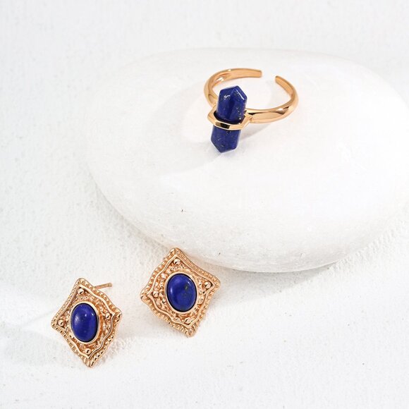 ✨ Artisan Original Lapis Lazuli Crystal Point Ring | S925 Gold Minimalist - Picture 6 of 14